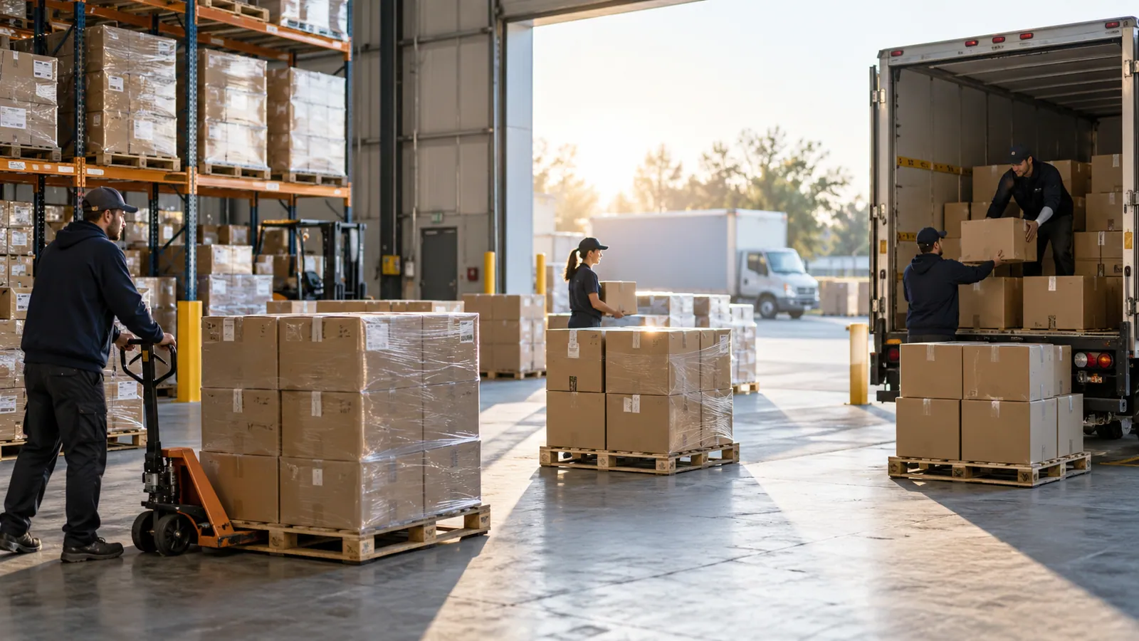 Warehouse loading area prepared for global backer dispatch